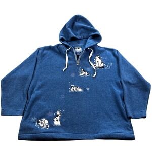 Big Dogs Polar Dogs Blue Fleece Quarter Zip Hoodie Embroidered Dogs Women's Med